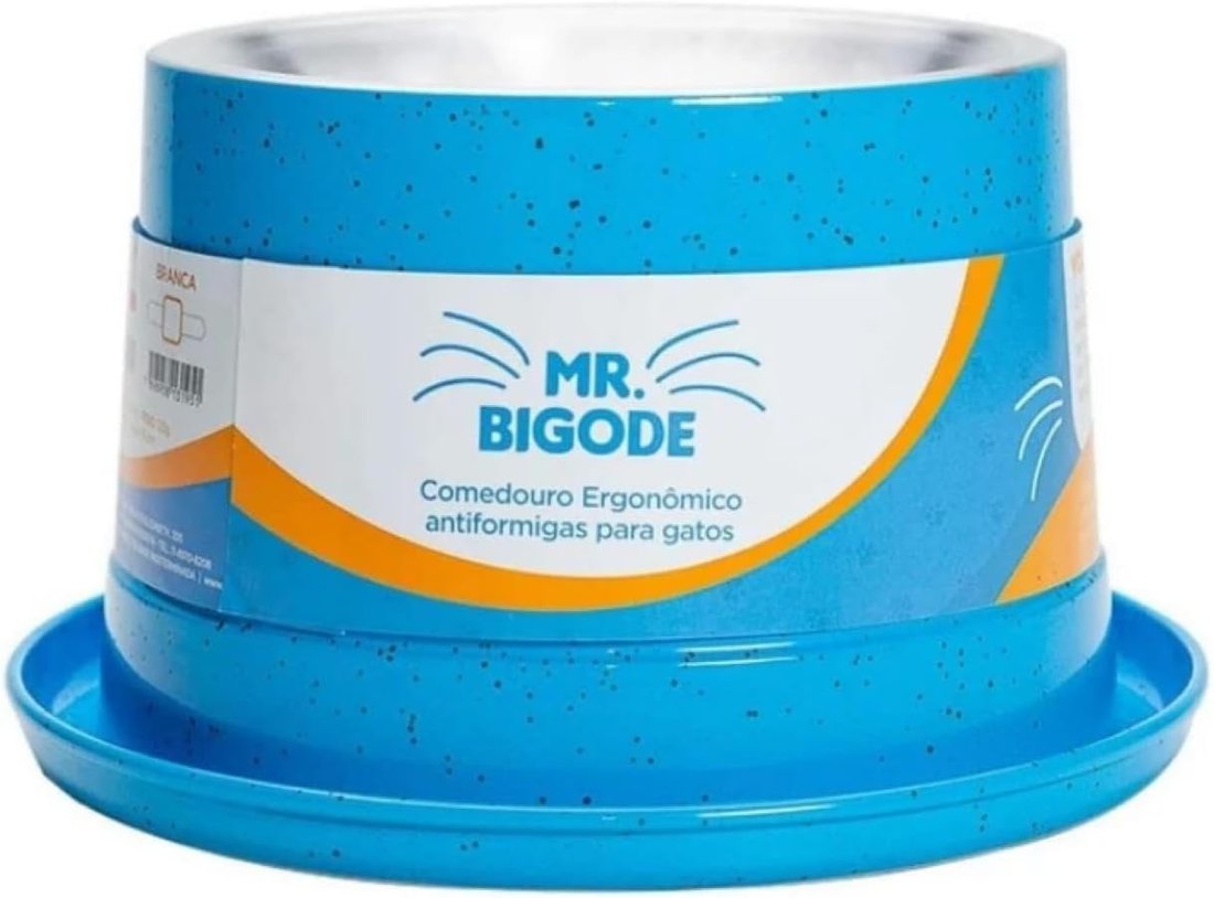 Comedouro Ergonômico Mr. Bigode Anti-Formiga para Gatos Azul 250ml