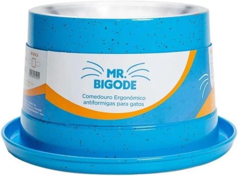 Comedouro Ergonômico Mr. Bigode Anti-Formiga para Gatos Azul 250ml