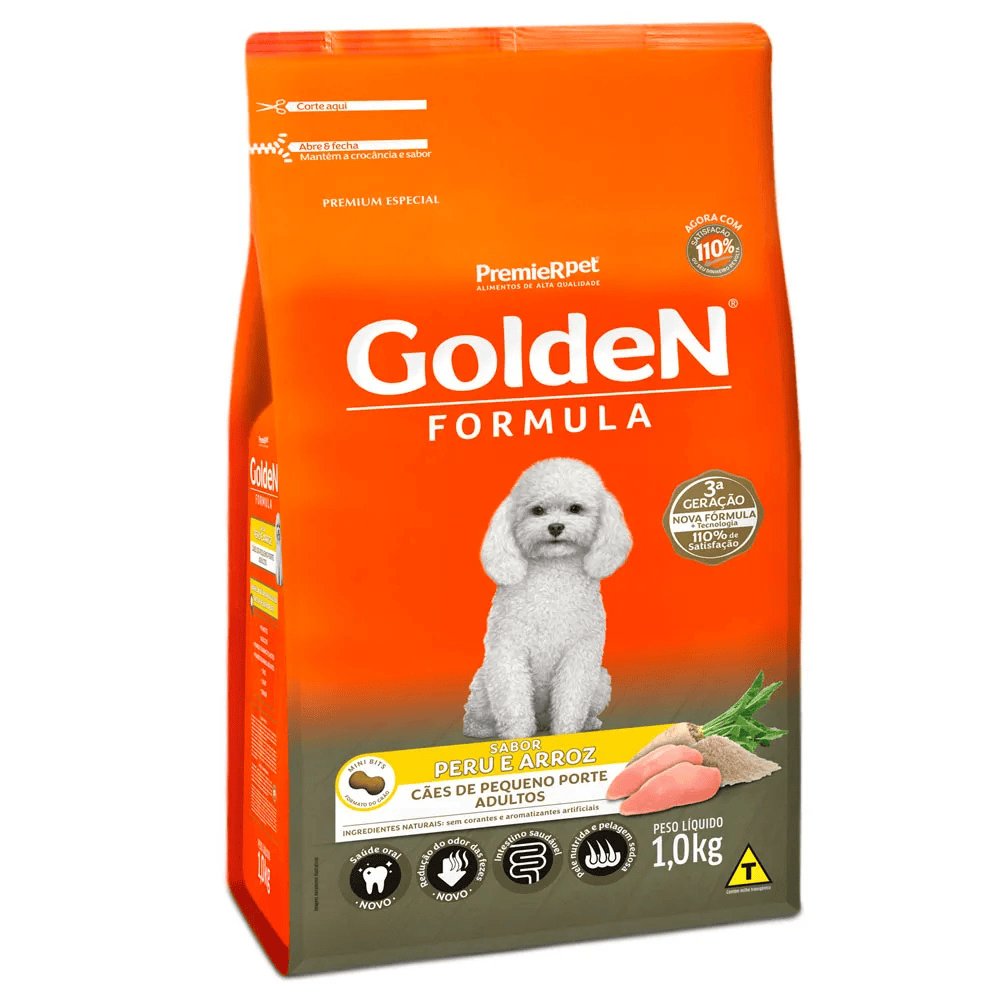 Ração Golden Fórmula Cães Adultos Raças Pequenas Peru e Arroz 1kg