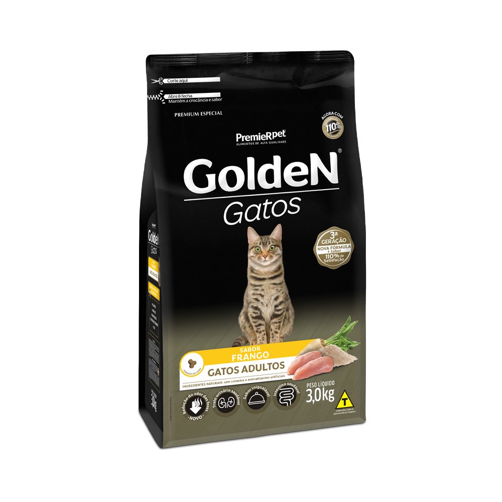 Ração Golden para Gatos Adultos Sabor Frango 3Kg