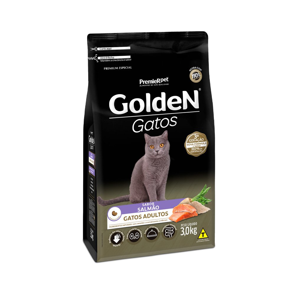 Ração Golden para Gatos Adultos Sabor Salmão 3Kg