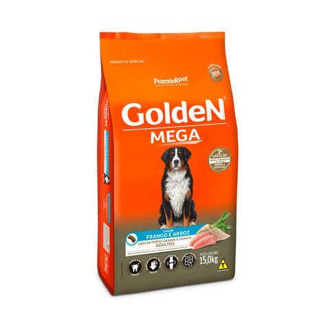 Ração Golden Mega para Cães Adultos de Porte Grande e Gigante Frango e Arroz, 15kg