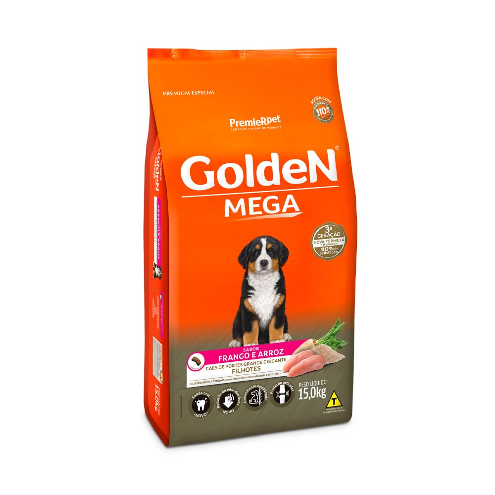Ração Golden Mega para Cães Filhotes de Porte Grande e Gigante Frango e Arroz, 15kg