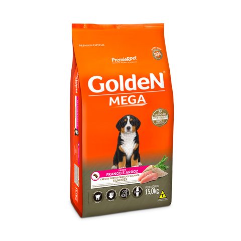 Ração Golden Mega para Cães Filhotes de Porte Grande e Gigante Frango e Arroz, 15kg