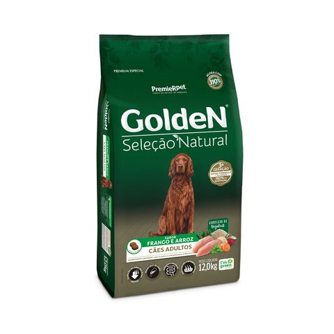 Ração Golden Seleção Natural para Cães Adultos Frango e Arroz, 12kg