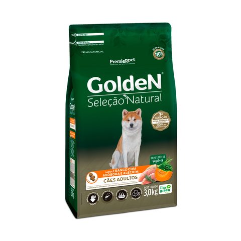 Ração Golden Seleção Natural para Cães Adultos Frango com Abóbora e Alecrim, 3kg