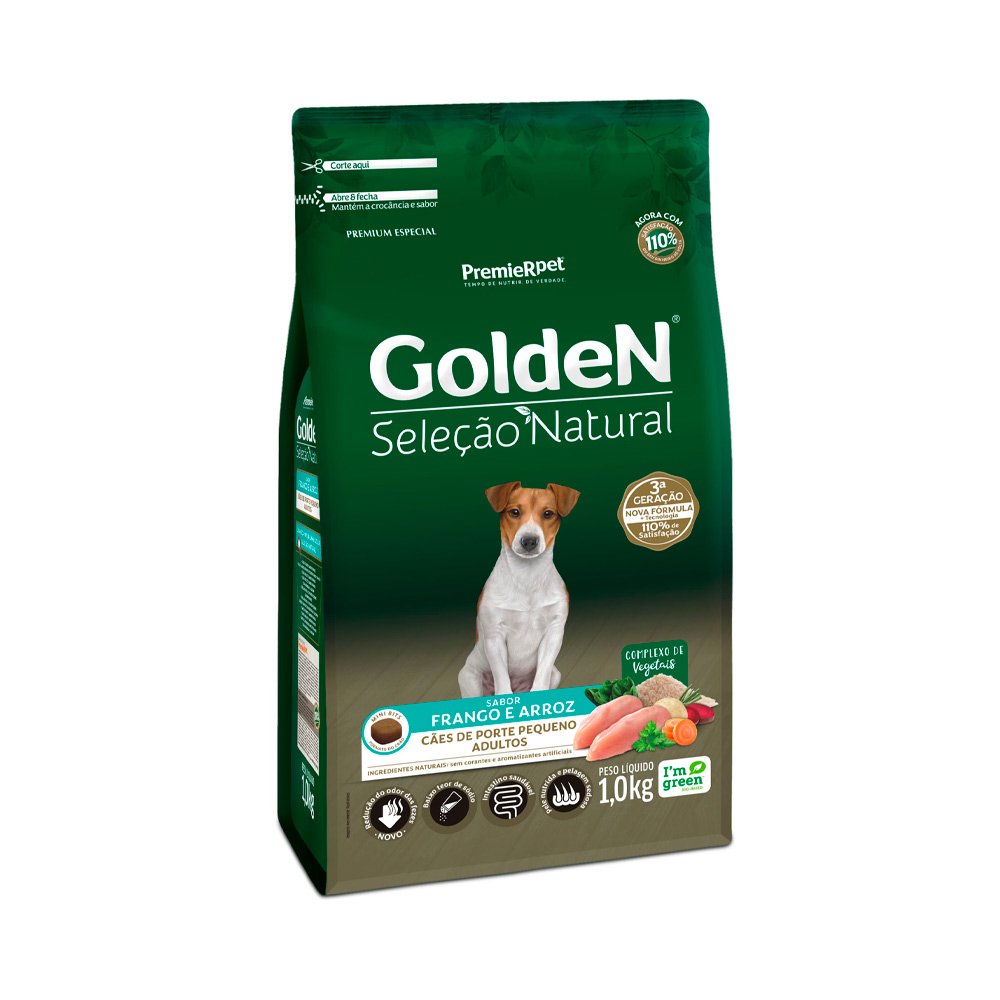 Ração Golden Seleção Natural Mini Bits para Cães Adultos de Porte Pequeno Frango e Arroz, 1kg
