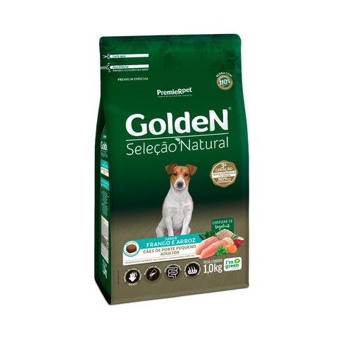 Ração Golden Seleção Natural Mini Bits para Cães Adultos de Porte Pequeno Frango e Arroz, 1kg