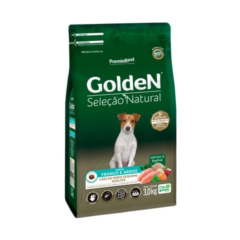 Ração Golden Seleção Natural Mini Bits para Cães Adultos de Porte Pequeno Frango e Arroz, 3kg