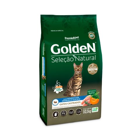 Ração Golden Seleção Natural para Gatos Adultos Castrados Frango, Abóbora e Alecrim, 10,1kg