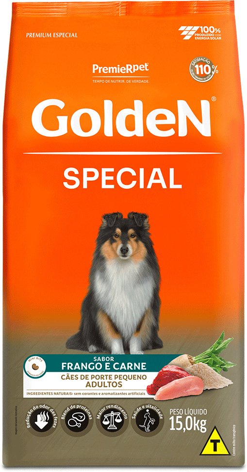 Ração Golden Special para Cães Adultos de Porte Pequeno Sabor Frango e Carne, 15kg
