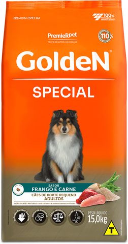 Ração Golden Special para Cães Adultos de Porte Pequeno Sabor Frango e Carne, 15kg