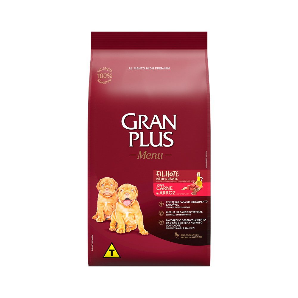 Gran Plus Menu Cães Filhotes Médios E Gr Carne E Arroz 15kg