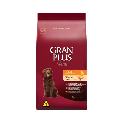 Ração GranPlus Menu para Cães Sênior de Porte Médio e Grande Sabor Frango e Arroz 3kg
