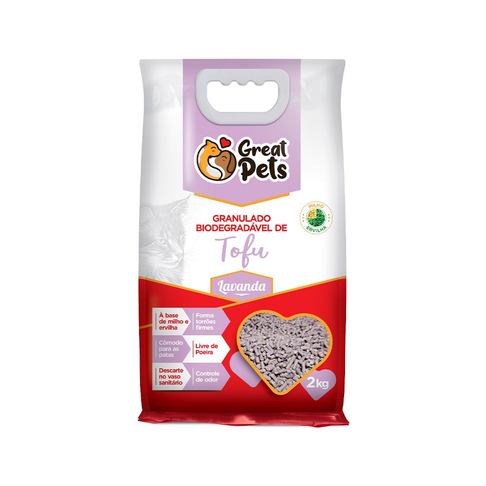 Areia Higiênica Biodegradável Tofu 2kg Great Pets Lavanda