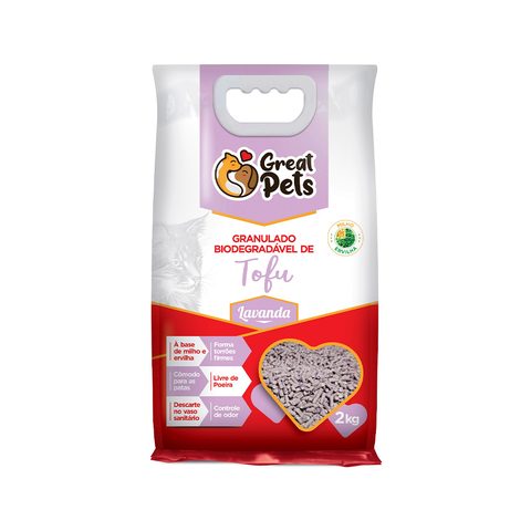 Areia Higiênica Biodegradável Tofu 2kg Great Pets Lavanda