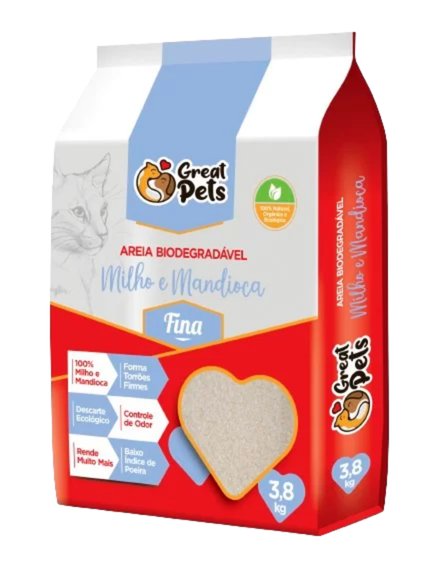 Areia Higiênica Great Pets Biodegradável Milho e Mandioca Fina 3,8 kg