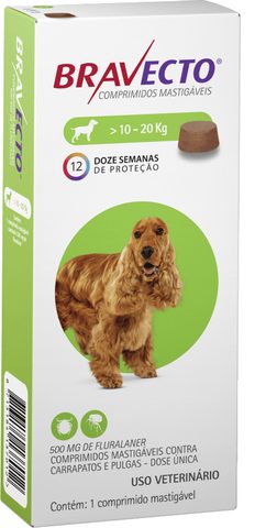 Antipulgas e Carrapatos Bravecto 10 kg a 20 kg Cães 500mg 1 comprimido