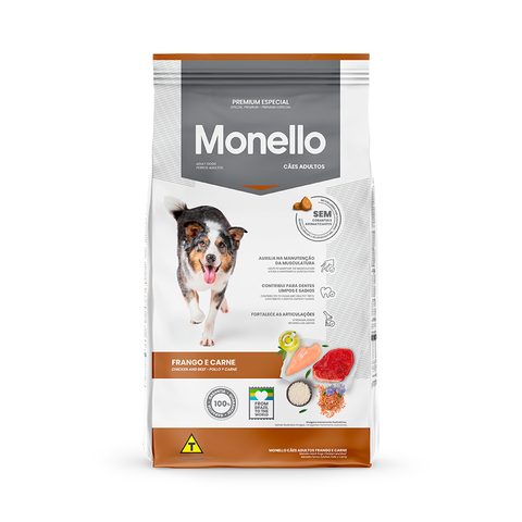 Ração Monello para Cães Adultos de Porte Médio e Grande Sabor Frango e Carne 10,1kg