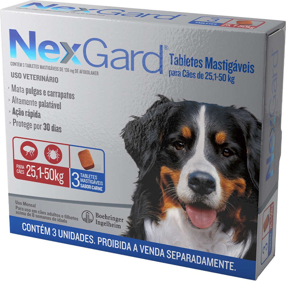 Nexgard Antipulgas E Carrapatos Para Cães De 25,1 À 50 Kg 3 Unidades