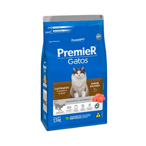 Premier Amb Int Gatos Cast 6 Meses A 6 Anos Salmão 1,5kg