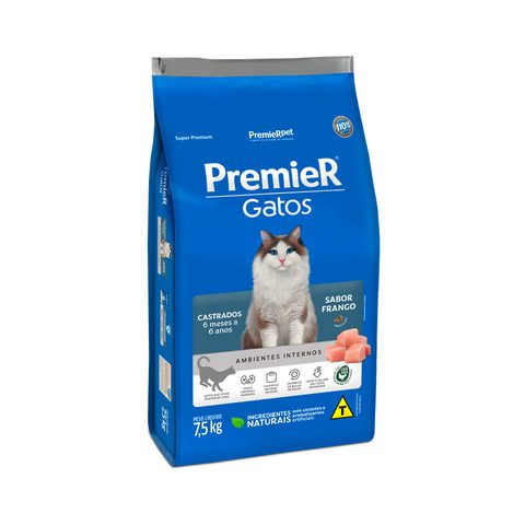 Premier Amb Int Gatos Castrados 6 Meses 6 An Frango 7,5kg