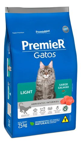 Ração PremieR Gatos Ambientes Internos Adultos Light Salmão 7,5kg