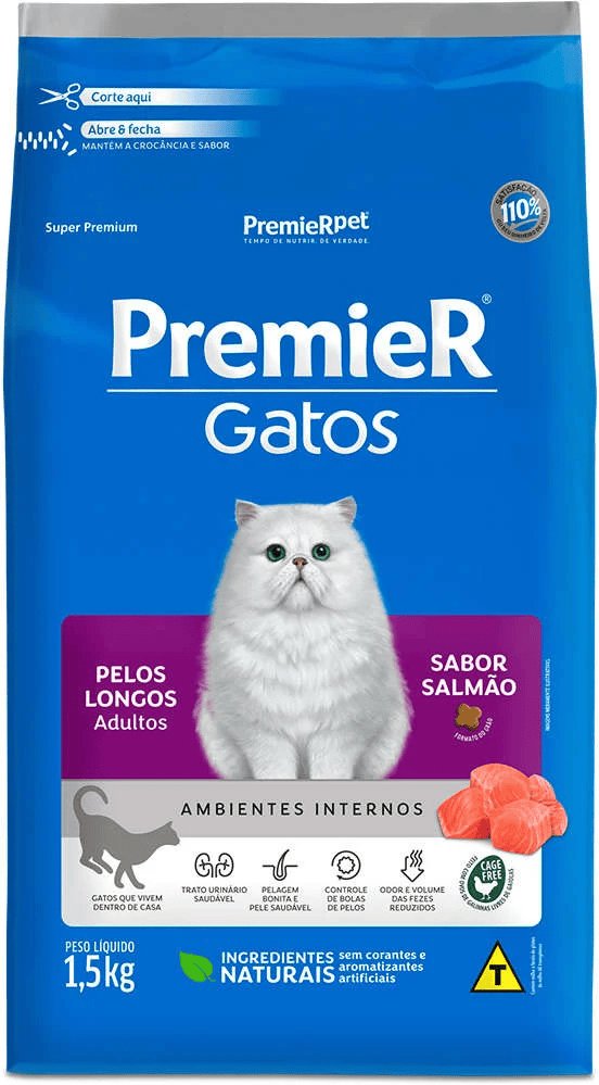 Premier Ambientes Int Gatos Adultos Pelo Longo Salmão 1,5kg