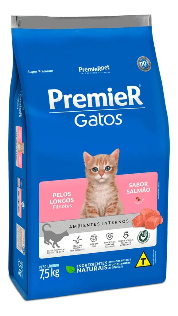 Premier Ambientes Internos Gatos Filhotes Pelo Longo Salmão 7,5kg