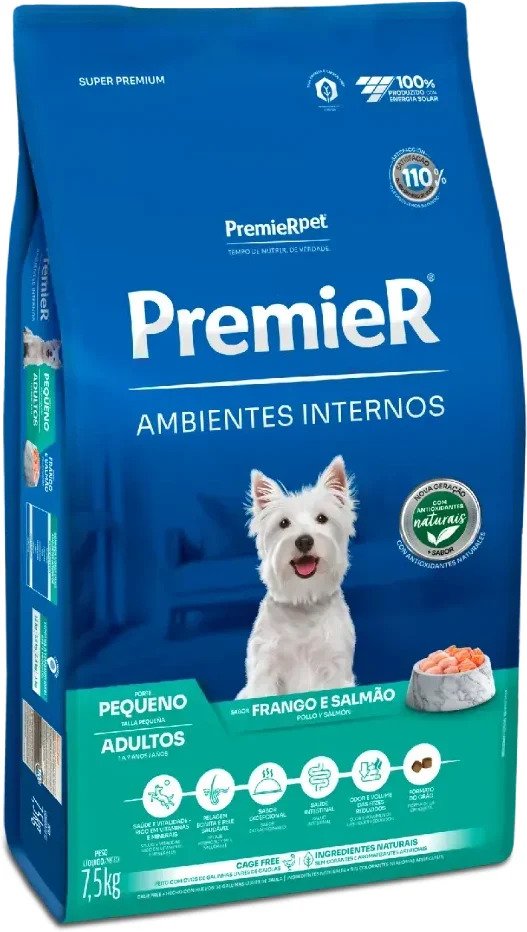 Ração PremieR Ambientes Internos para Cães Adultos de Porte Pequeno Frango e Salmão, 7,5kg