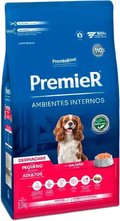 Ração PremieR Ambientes Internos Dermacare para Cães Adultos de Porte Pequeno Salmão, 1kg