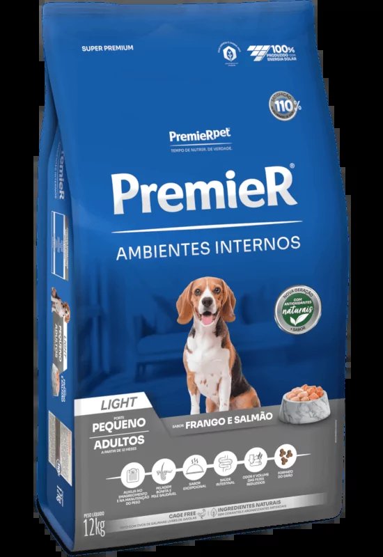 Ração PremieR Ambientes Internos Light para Cães Adultos de Porte Pequeno Frango e Salmão, 1kg