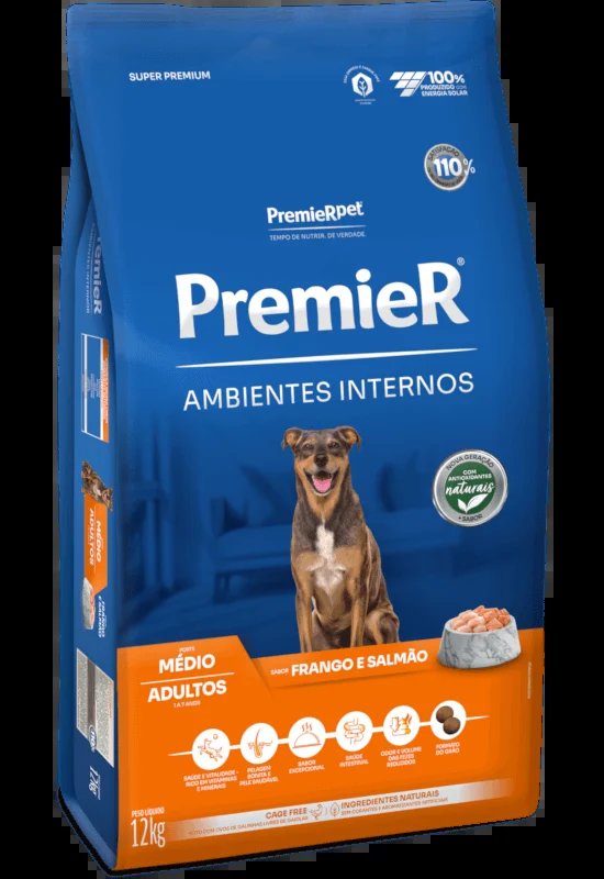 Ração PremieR Ambientes Internos para Cães Adultos de Porte Médio Frango e Salmão, 2,5kg