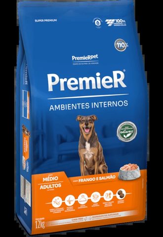 Ração PremieR Ambientes Internos para Cães Adultos de Porte Médio Frango e Salmão, 2,5kg