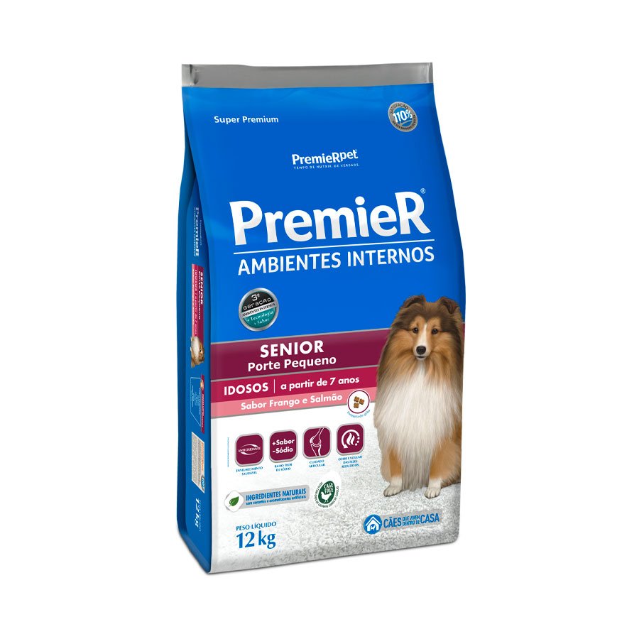 Ração PremieR Ambientes Internos para Cães Adultos Sênior de Porte Pequeno Frango e Arroz, 12kg