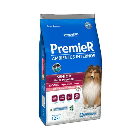 Ração PremieR Ambientes Internos para Cães Adultos Sênior de Porte Pequeno Frango e Arroz, 12kg