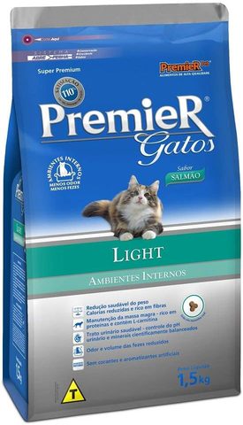 Premier Pet Ração Premier Ambientes Internos Light Para Gatos Adultos Sabor Salmão, 1 5Kg