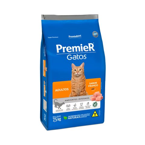 Premier Ambientes Internos Gatos Adultos Frango 7,5kg