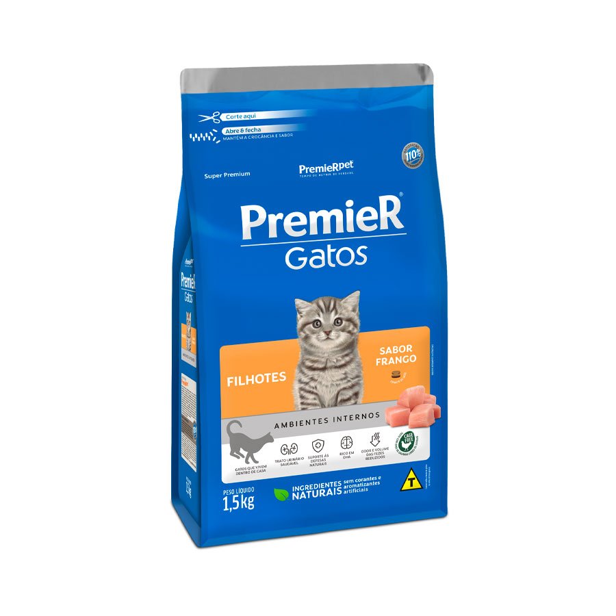 Ração Premier Ambientes Internos para Gatos Filhotes Frango, 1,5kg