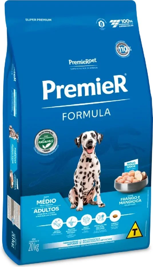 Ração PremieR Fórmula para Cães Adultos de Porte Médio Frango e Mandioca, 20kg