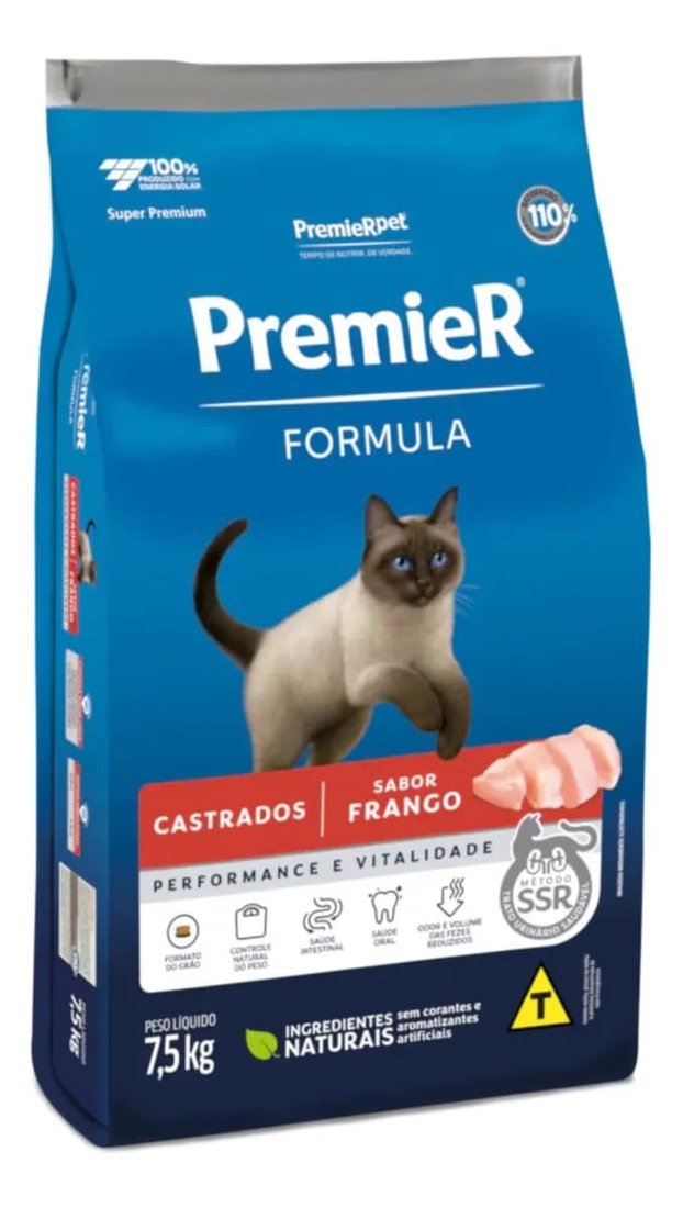 Premier Fórmula Gatos Castrados Frango 7,5kg