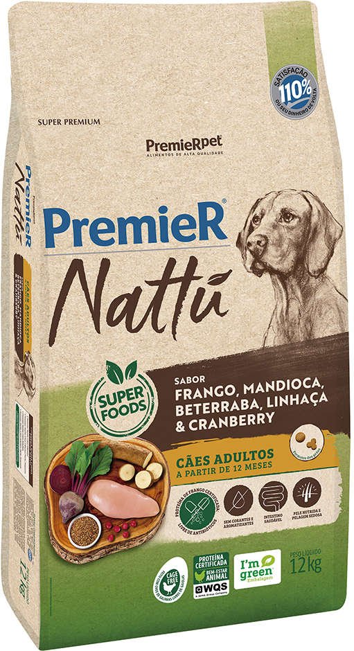 Premier Nattu Cães Adultos Mandioca 12kg