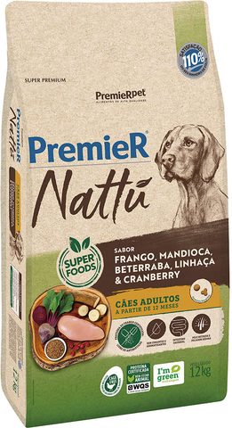 Premier Nattu Cães Adultos Mandioca 12kg