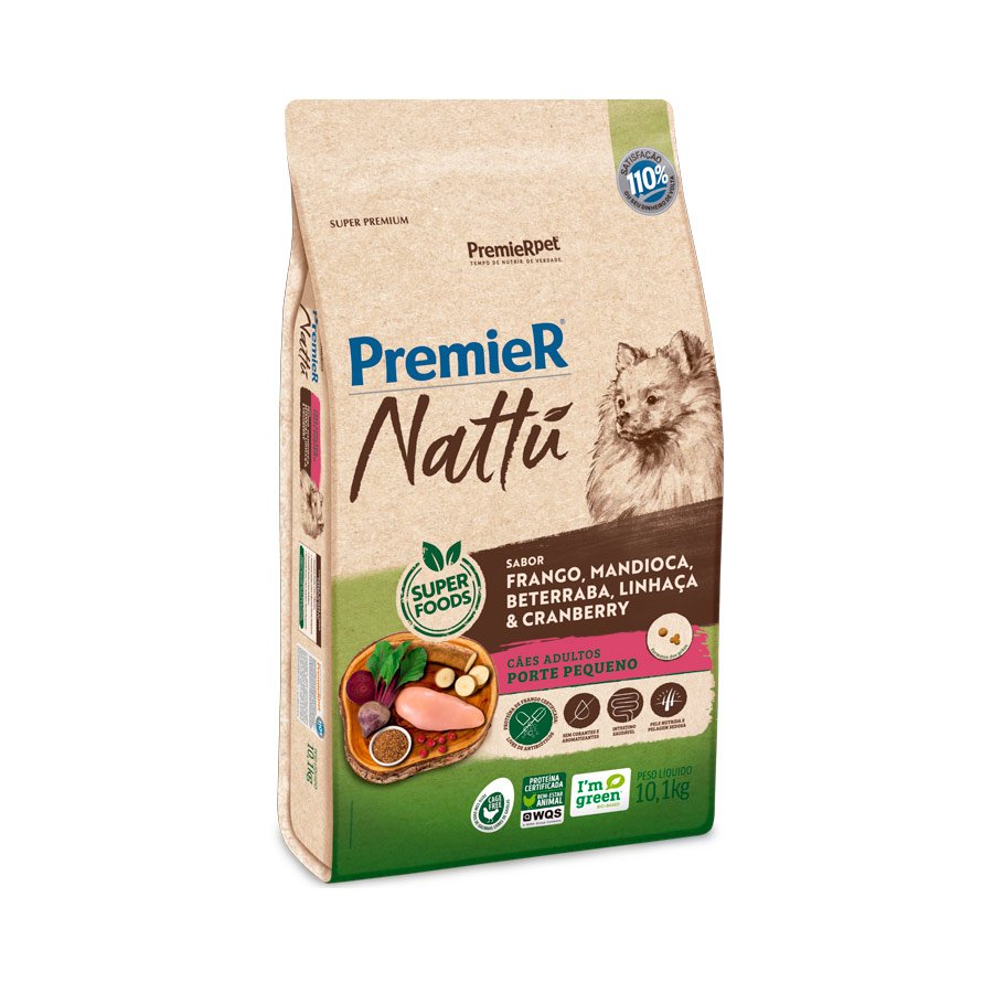 Ração Premier Nattu para Cães Adultos de Raças Pequenas Sabor Mandioca 10,1kg