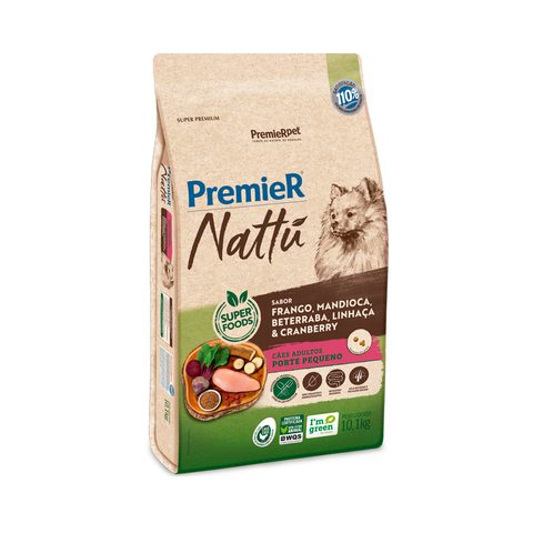 Ração Premier Nattu para Cães Adultos de Raças Pequenas Sabor Mandioca 10,1kg