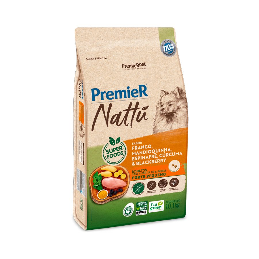 Ração PremieR Nattu para Cães Adultos de Porte Pequeno Frango e Mandioquinha, 10,1kg