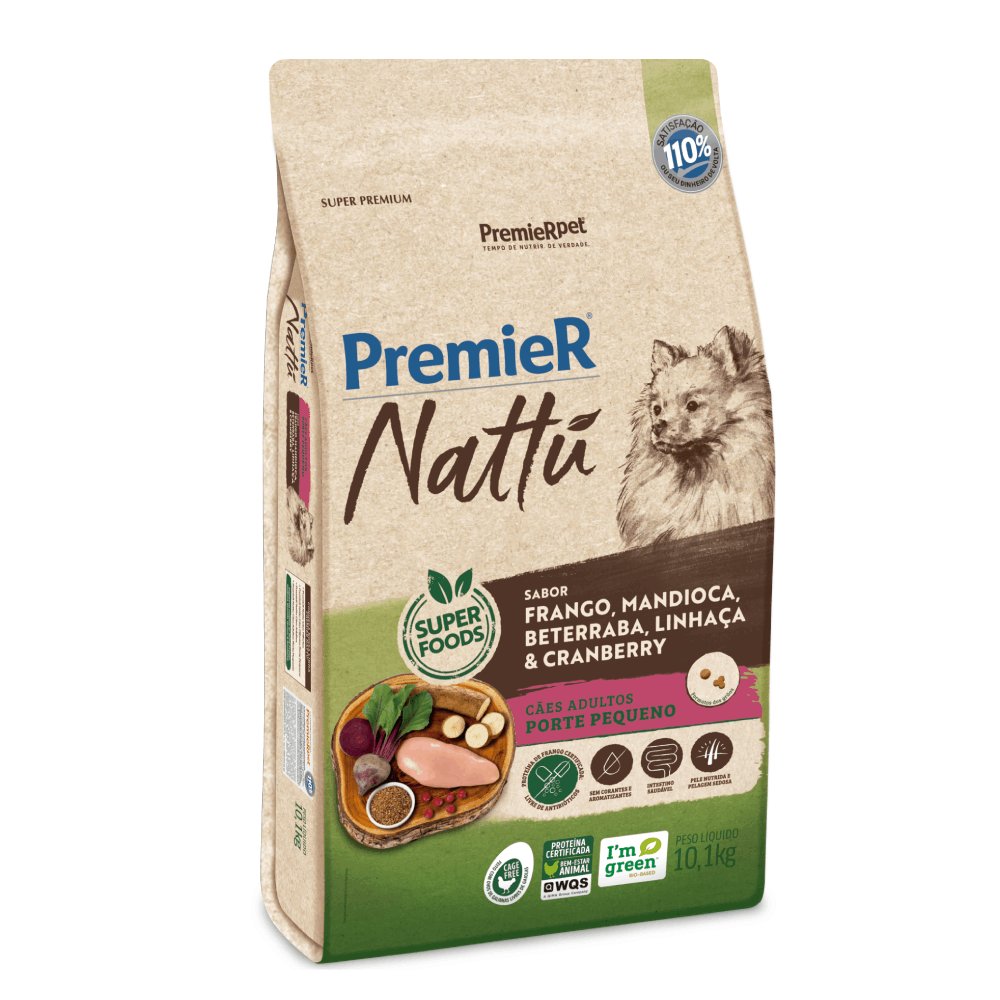 Ração PremieR Nattu para Cães Adultos de Porte Pequeno Frango e Mandioca, 10,1kg