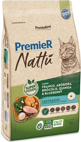 Premier Nattu Gatos Adultos Castrados Abóbora 7,5kg
