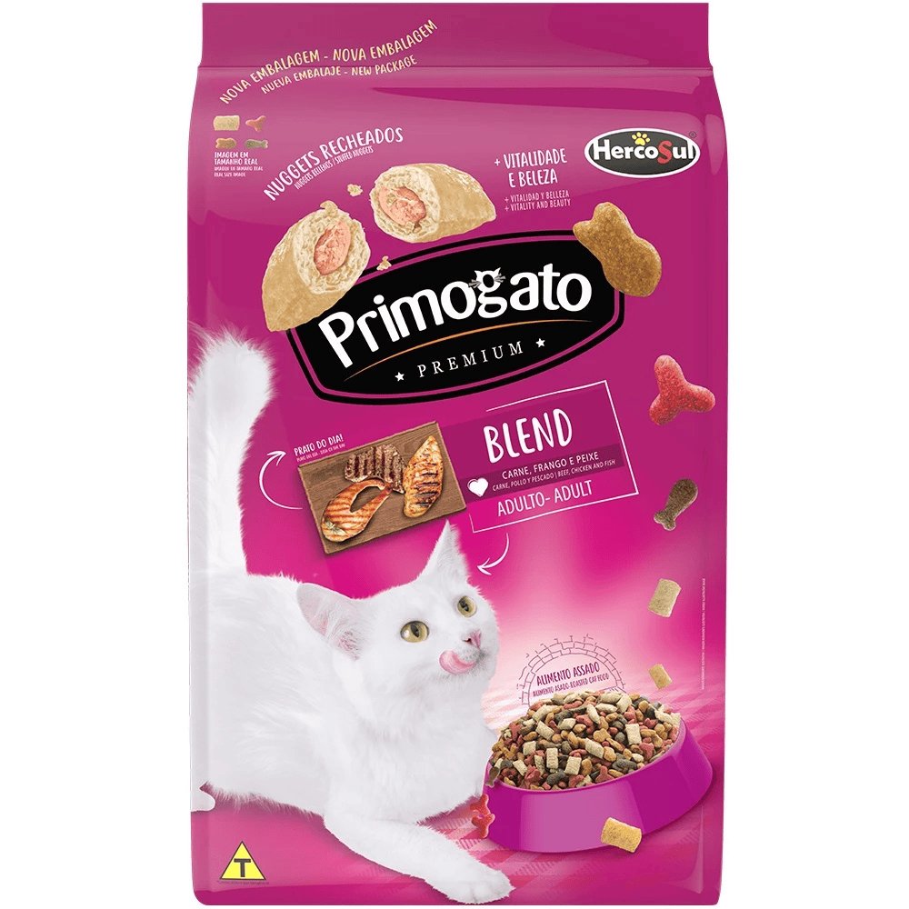 Ração Primogato Premium Blend 10,1KG CARNE, FRANGO e PEIXE