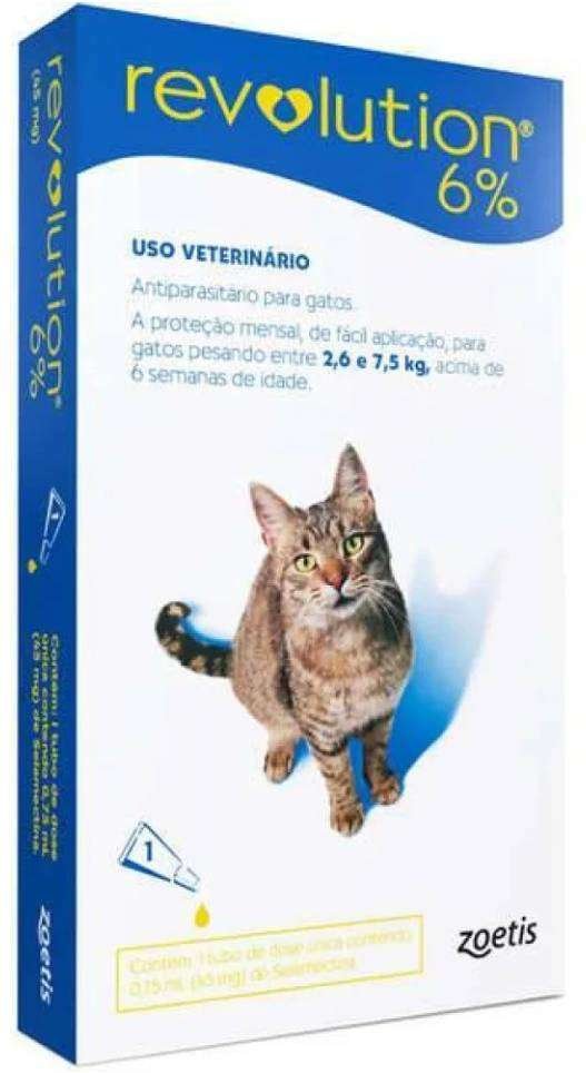 Antipulgas e Carrapatos Revolution 6% para Gatos de 2,5 a 7,5kg, 45mg